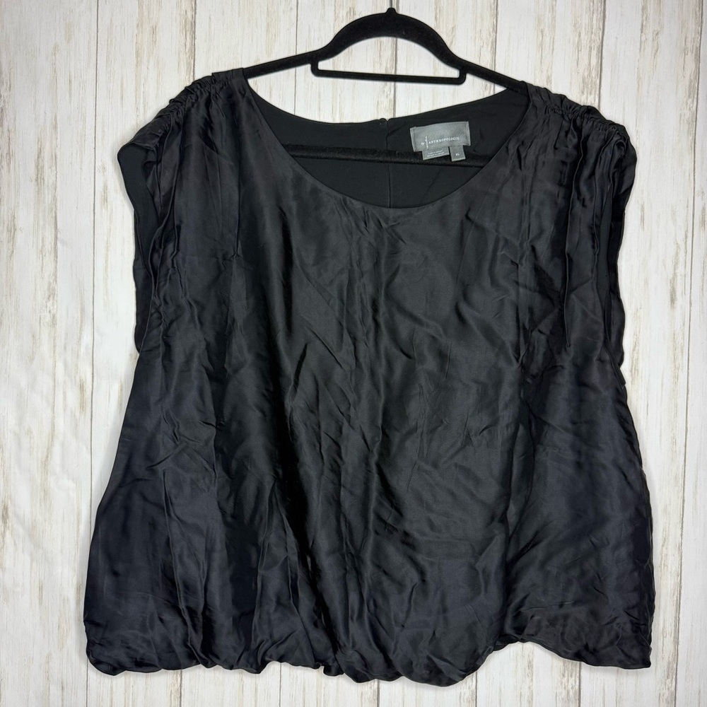 Anthropologie Black Silk-Blend Scoop Neck Sleeveless Blouse